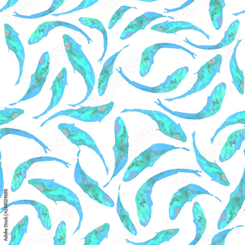 Watercolor koi fish seamless pattern on white background design