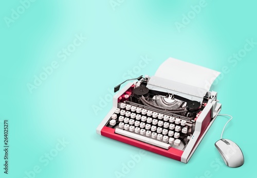 Old typewriter with paper  on background
