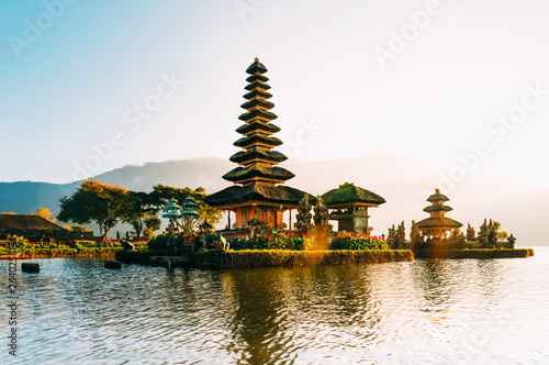 Pura Ulun Danu temple panorama at sunrise on a lake Bratan  Bali  Indonesia