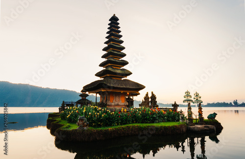 Pura Ulun Danu temple panorama at sunrise on a lake Bratan  Bali  Indonesia