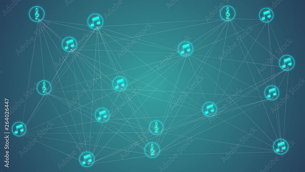 Musical notes are connected by a local network.Communications, technology, computers, internet, social media, business growth. Musical notes are connected by a local network.Communications, technology, computers, internet, social media, business growth.