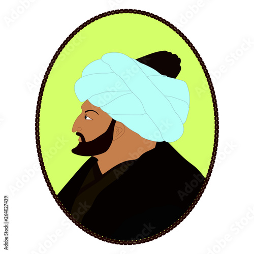 Vectoral cartoon illustration of Sultan Mehmed the Conqueror ( in islamic miniature style. Sultan Mehmed II was the Ottoman Sultan who conquered Istanbul/Constantinople.  Isolated in white background.