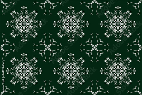 Beautiful leaf mandala vintage decorative hand drawn. Perspective for each side. Seamless pattern vector with dark green background.