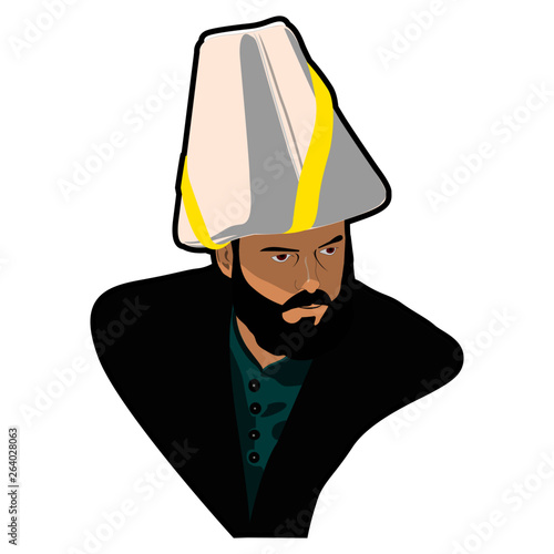 Ottoman Grand Vizier Pasha cartoon illustration. Vectoral isolated in white background.