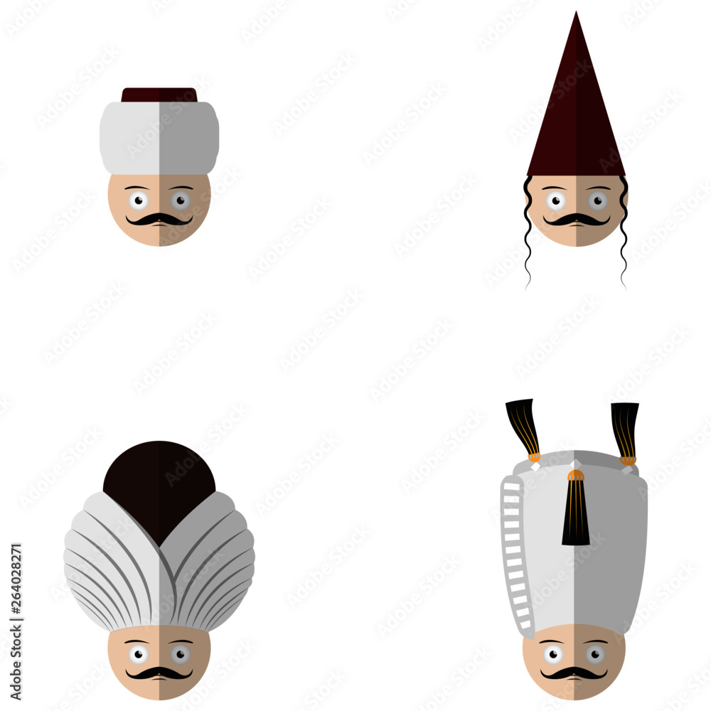 Φωτογραφία Another flat desing cartoon illustration set of Ottoman heads / headdresses in sticker style