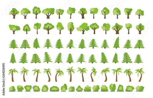 Big set of different trees and bushes