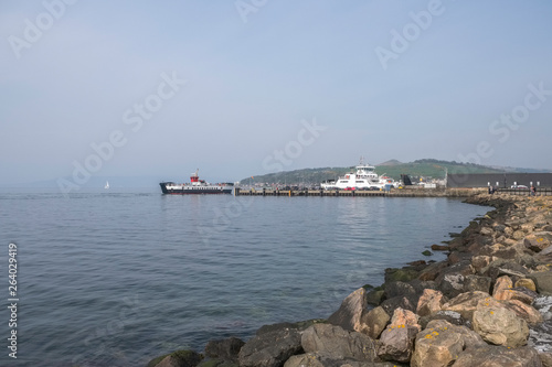 Largs Pier and the Cal-Mac Ferry in a Warm April day on Easter.