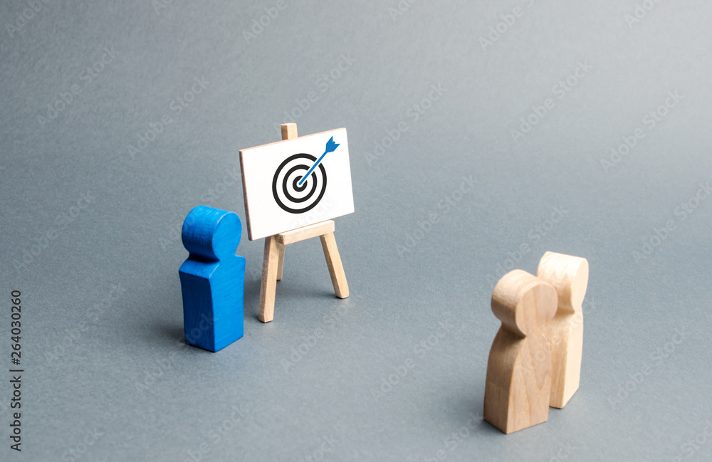 The leader explains employee tactics of advertising targeting. Training
