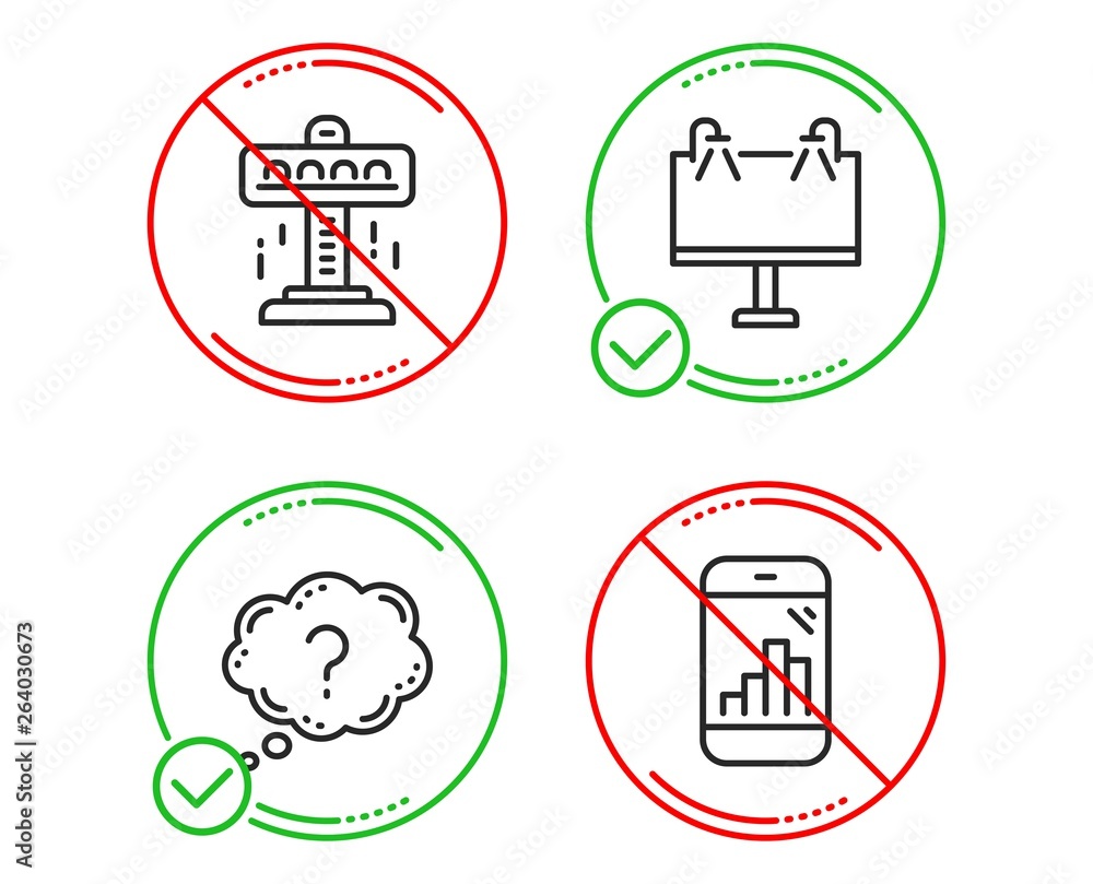 Do or Stop. Road banner, Attraction and Question mark icons simple set. Graph phone sign. Advertisement, Free fall, Quiz chat. Mobile statistics. Business set. Line road banner do icon. Vector Do or Stop. Road banner, Attraction and Question mark icons simple set. Graph phone sign. Advertisement, Free fall, Quiz chat. Mobile statistics. Business set. Line road banner do icon. Vector