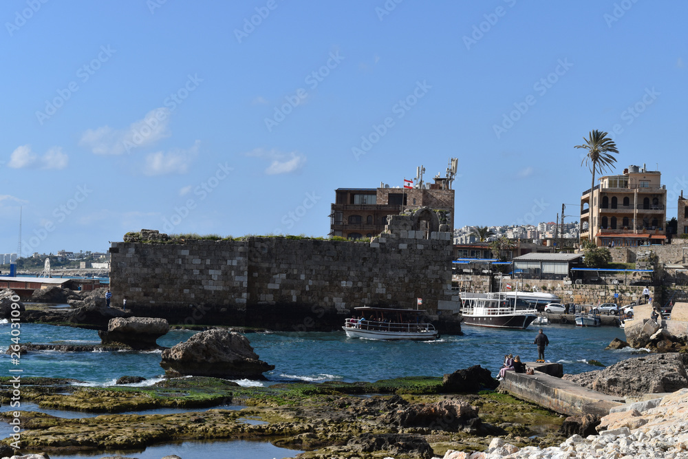 view of the tower at the antic harbor of Byblos, Jbeil, Lebanon
