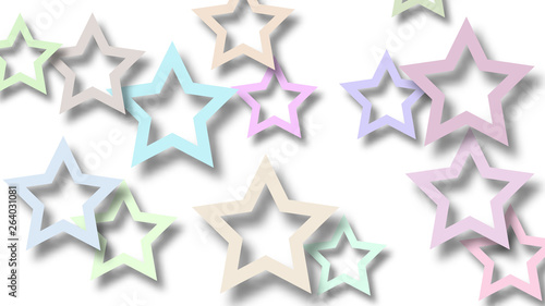 Abstract illustration of randomly arranged colored stars with soft shadows on white background