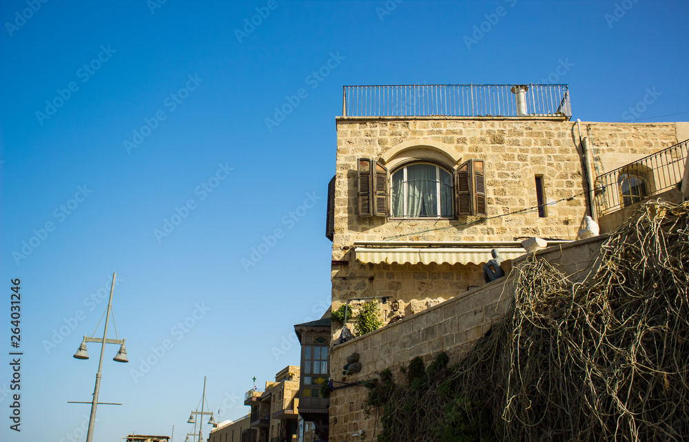 ancient Middle East Israeli city Jaffa near Tel Aviv building landmark with open window frame