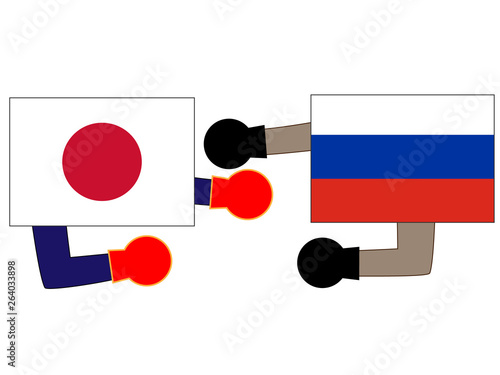 国と国の外交。日本とロシアとの関係を表現している。