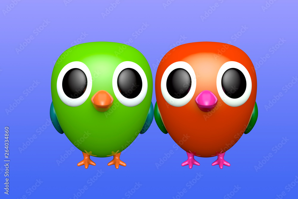 Obraz premium Couple of parrots. Cute cartoon character. 3d rendering