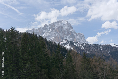 Langkofel Dolomites, alp mountain in wolkenstein on a sunny winter day © Fizzl