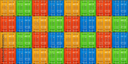 Freight shipping, stacked cargo containers. Seamless vector