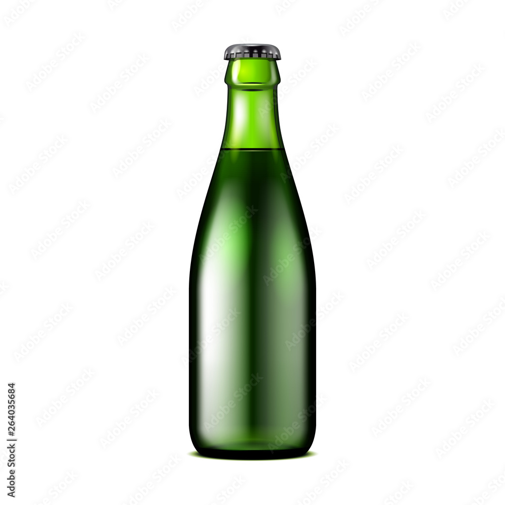 Glass Dark Green Beer, Ale, Cider Bottle. Carbonated Soft Drink. Mock Up Template. Illustration Isolated On White Background. Ready For Your Design. Product Packaging. Vector EPS10 Glass Dark Green Beer, Ale, Cider Bottle. Carbonated Soft Drink. Mock Up Template. Illustration Isolated On White Background. Ready For Your Design. Product Packaging. Vector EPS10