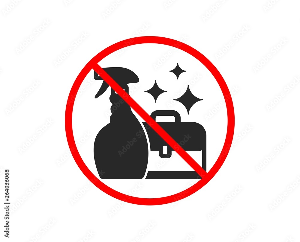 No or Stop. Cleaning spray icon. Washing liquid or Cleanser symbol