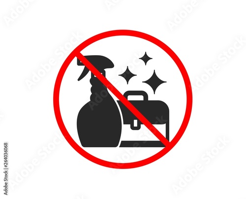 No or Stop. Cleaning spray icon. Washing liquid or Cleanser symbol. Housekeeping service sign. Prohibited ban stop symbol. No cleanser spray icon. Vector