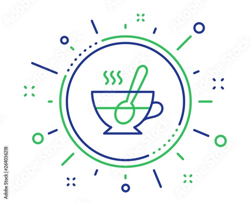 Cup with spoon line icon. Fresh beverage sign. Latte or Coffee symbol. Quality design elements. Technology tea cup button. Editable stroke. Vector