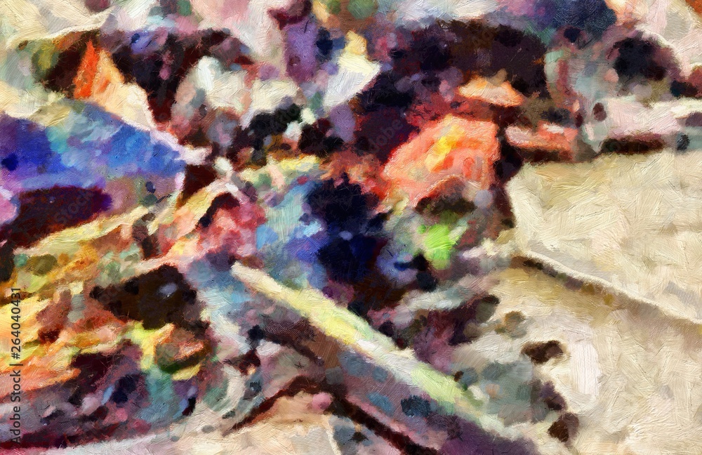 Obraz premium Colorful scratched grunge texture. Dry oil strokes background. Design pattern.