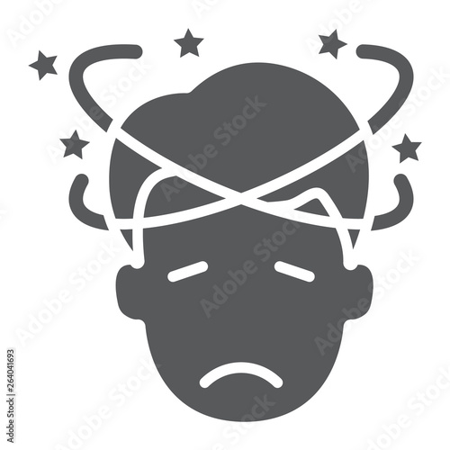Dizziness glyph icon, stress and human, confused man sign, vector graphics, a solid pattern on a white background.