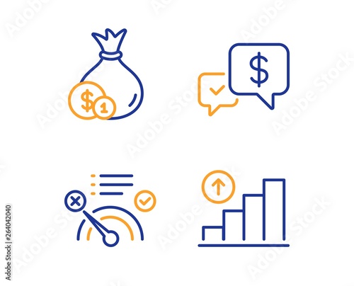 Payment received, Cash and No internet icons simple set. Graph chart sign. Money, Banking currency, Bandwidth meter. Growth report. Business set. Linear payment received icon. Colorful design set