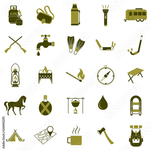 Set of travel and camping equipment icons