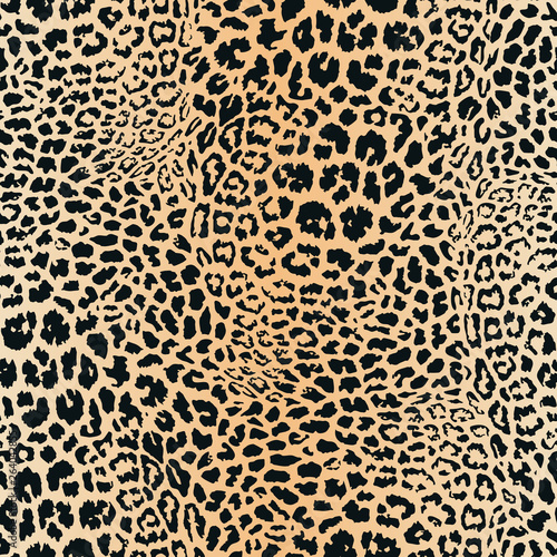 Leopard print. Vector seamless pattern. Animal skin background with black and brown spots on beige backdrop. Abstract exotic jungle texture. Repeat design for decor  fabric  textile  wallpapers  cloth