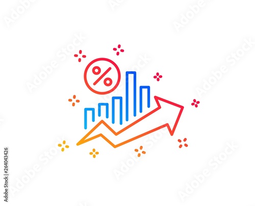 Loan percent growth chart line icon. Discount sign. Credit percentage symbol. Gradient design elements. Linear loan percent icon. Random shapes. Vector