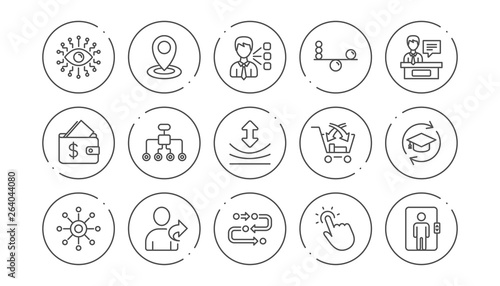 Artificial intelligence, Balance and Refer friend line icons. Timeline, Multichannel. Linear icon set. Line buttons with icon. Editable stroke. Vector