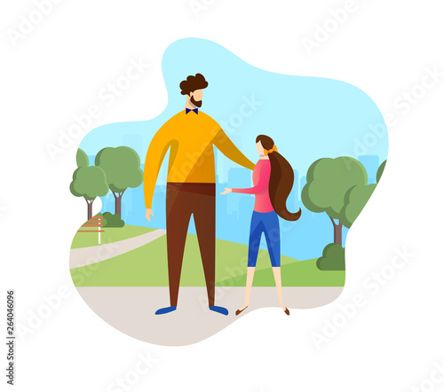 Father and Daughter Spending Time Walking in Park.