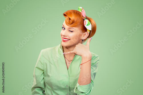 Cuadro en lienzo young woman making showing call me sign