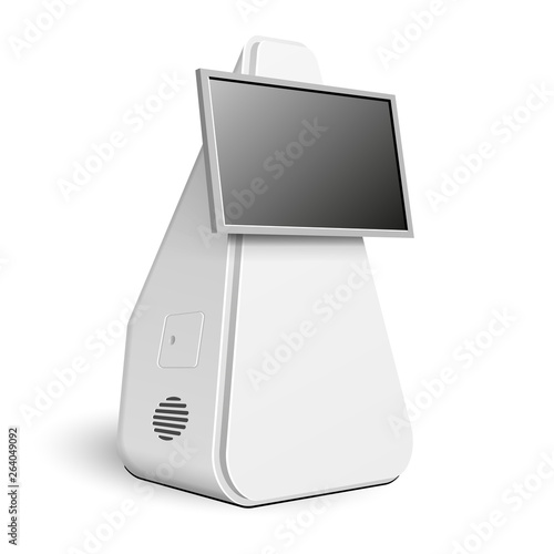 Mockup Payment Information Terminal Interactive Display, ATM, POS, POI, Outdoor Indoor Advertising Stand. 3D Mock Up, Template. Illustration Isolated On White Background. Vector EPS10