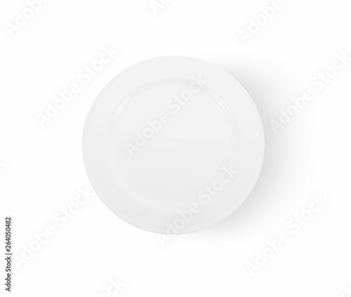 top view white plate isolated on white background