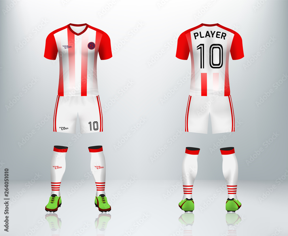 red white strip geometry design soccer football jersey uniform