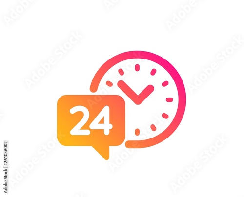 24 hour time service icon. Call support sign. Feedback chat symbol. Classic flat style. Gradient 24h service icon. Vector