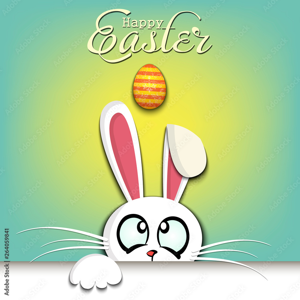Happy Easter. White Easter rabbit and egg Happy Easter. White Easter rabbit and egg