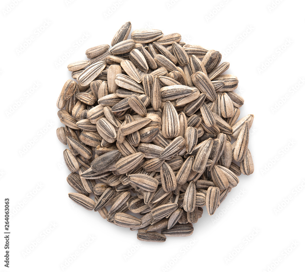 sunflower seeds isolated on white background. top view