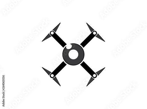 drone quad copter with digital camera at the sky fly for surveillance. close-up of Rotor drones. 4 blade propeller drone. silhouette drone Video Camera.