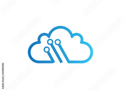 Technology connect with clouds symbol logo design illustration, high tech icon, cloud connection symbol