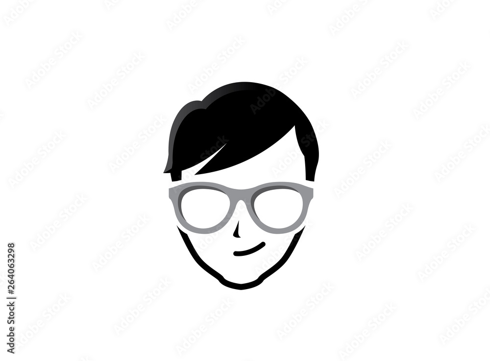 Geek Head with hairstyle wearing glasses Logo Design illustration