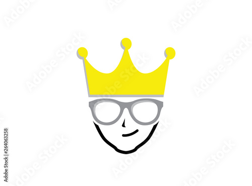 Geek Head with crown wearing glasses Logo Design photo