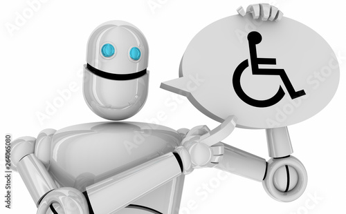 Wheelchair Disabled Person Symbol Disability Robot Android Speech Bubble 3d Illustration photo