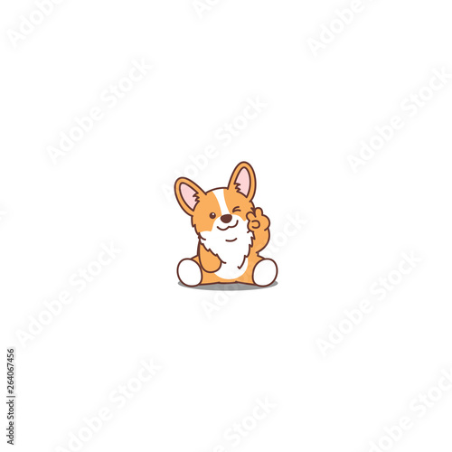 Cute corgi puppy sitting and winking eye cartoon icon, vector illustration