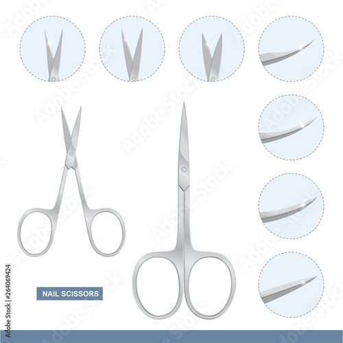 Different Types of Nail Scissors. Manicure and Pedicure Care Tools. Vector Illustration