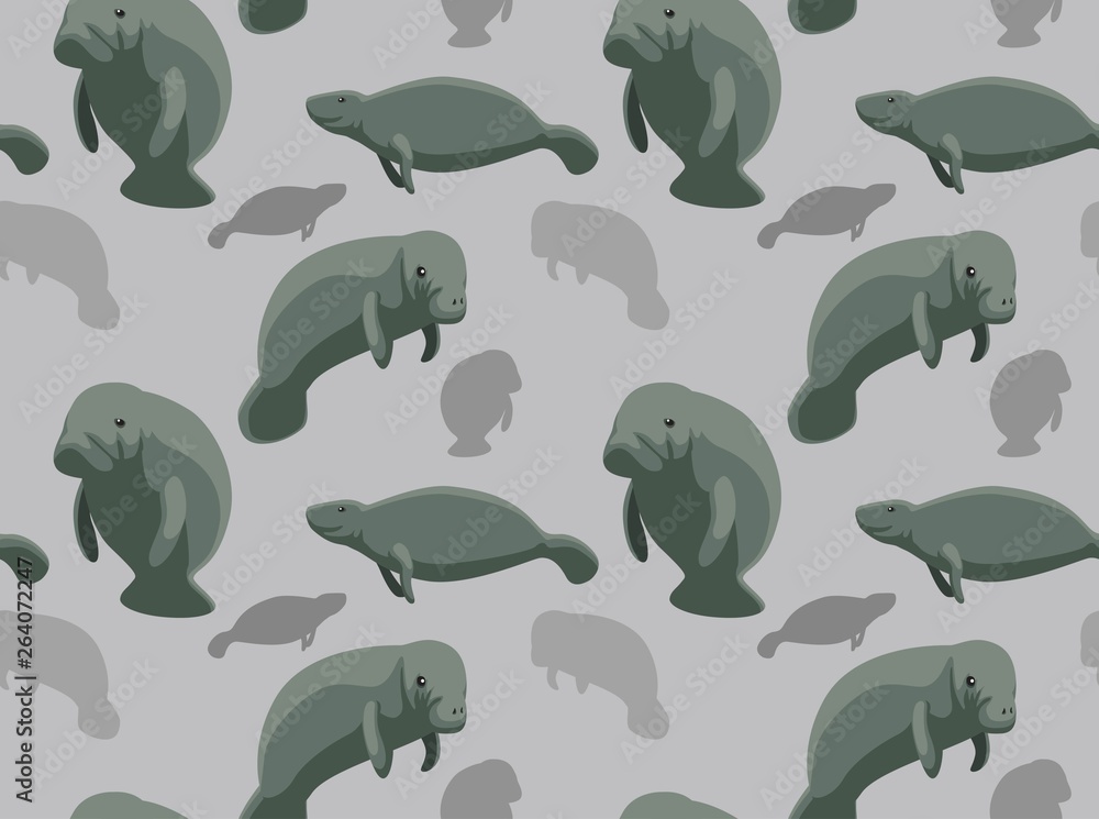 Manatee Cartoon Seamless Wallpaper Stock Vector | Adobe Stock
