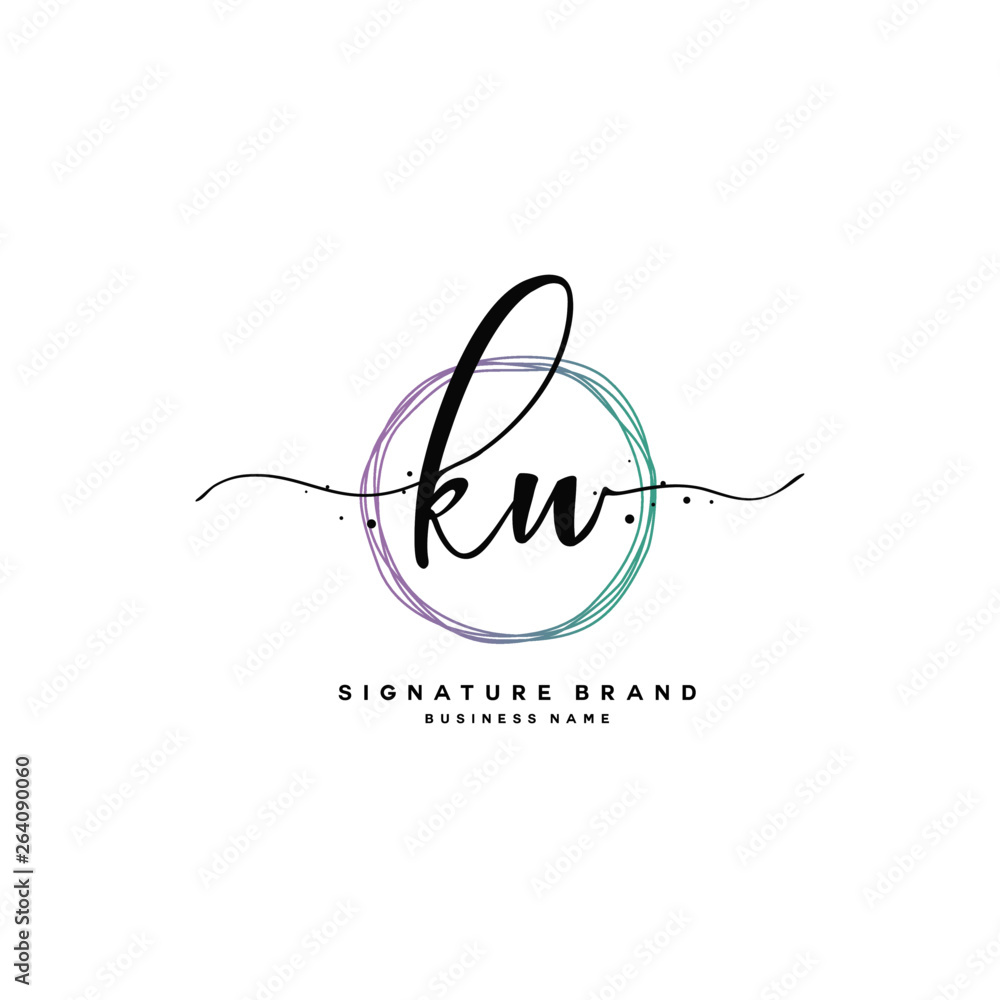 Obraz premium K W KW Initial letter handwriting and signature logo.
