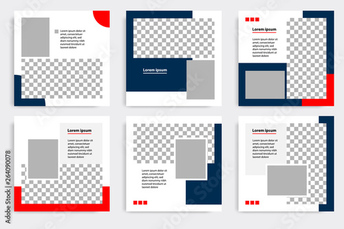 Editable modern minimal square banner templates. Blue indigo, red, black and white background color with stripe line shape. Suitable for social media post and web/internet ads with photo college