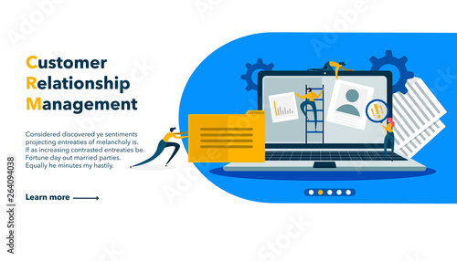 Customer relationship management concept background. Customer and company interaction approach. Vector illustration for landing webpage.